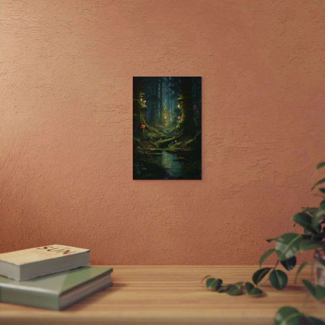 Mossy Forest Stream: Serene Woodland Path with Mushrooms - Metal Poster