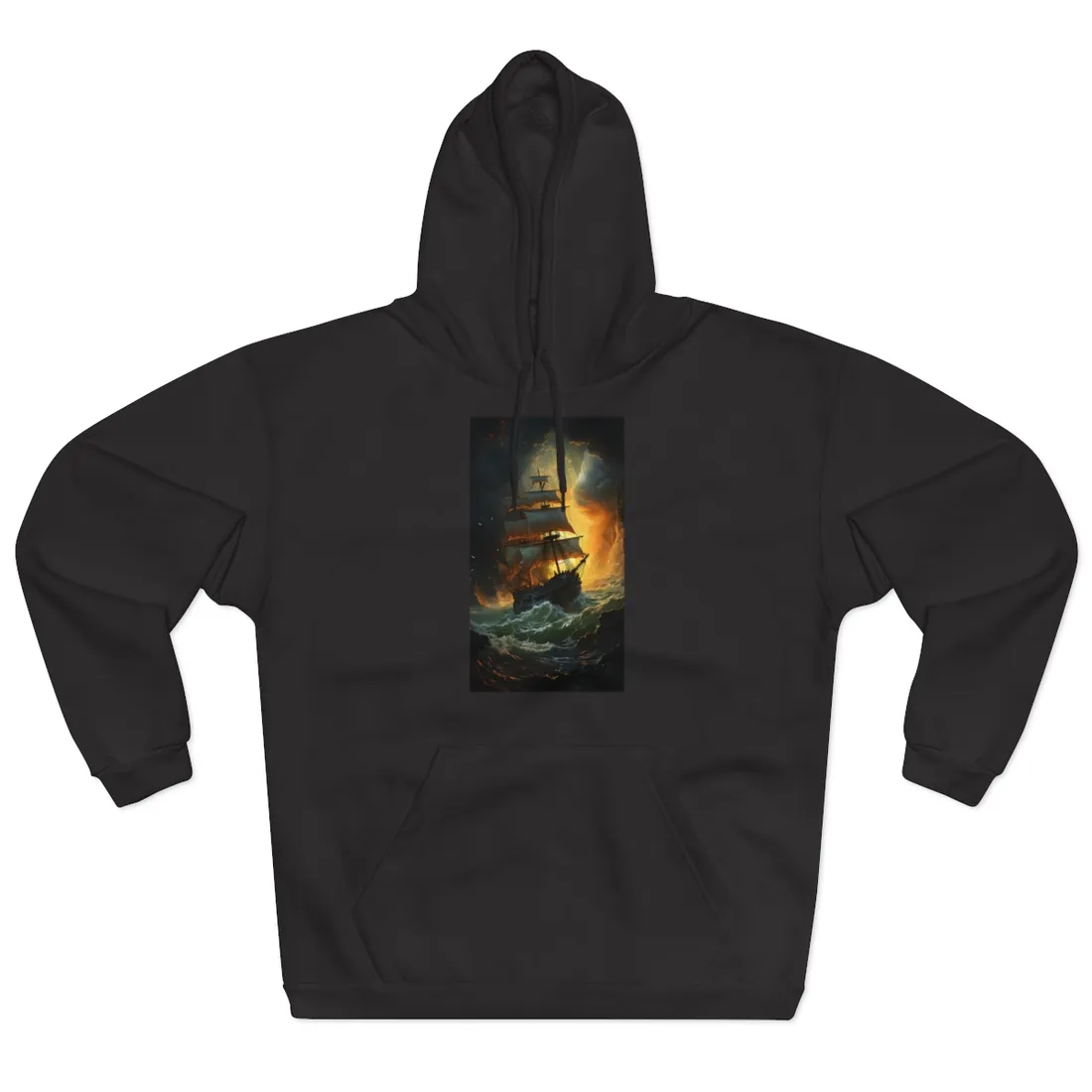 Mostly Green Seascape: Magnificent Oil Painting of a Ship - Hoodie