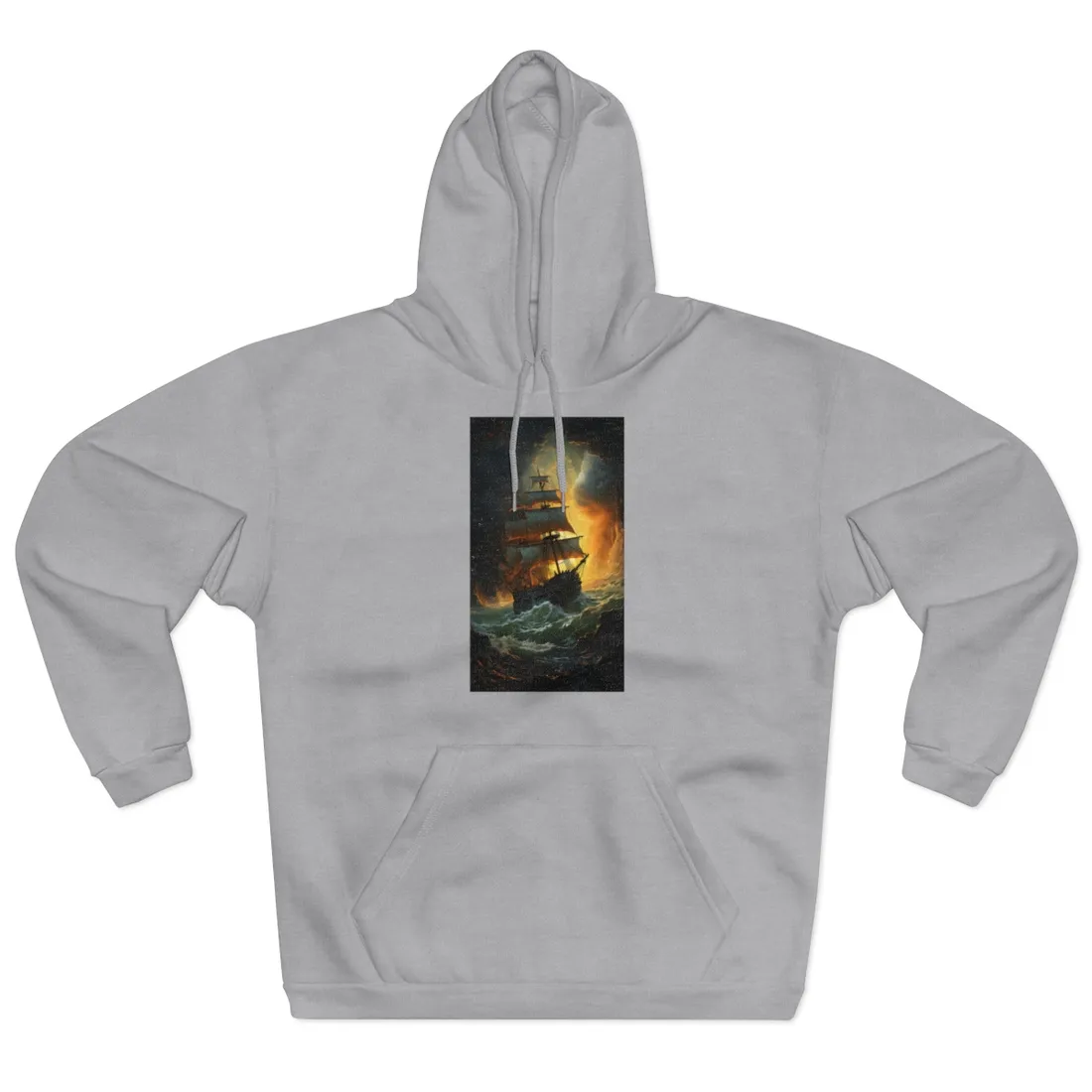 Mostly Green Seascape: Magnificent Oil Painting of a Ship - Hoodie