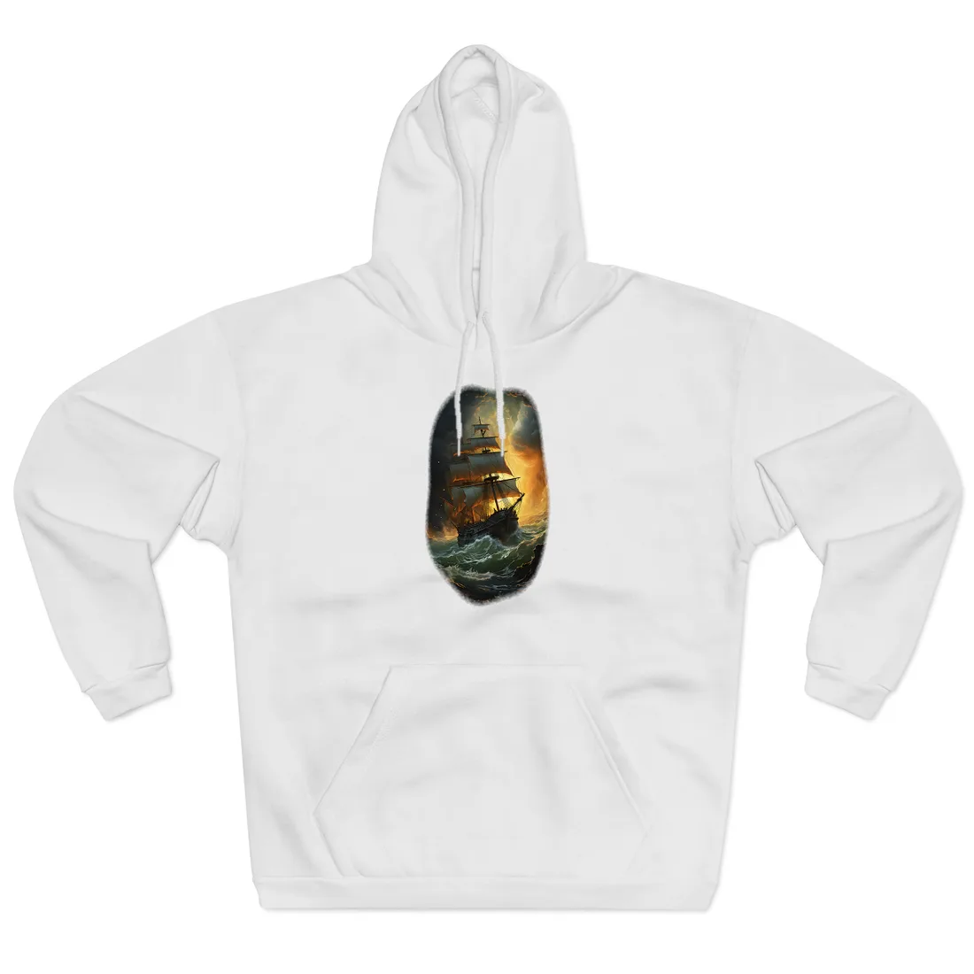 Mostly Green Seascape: Magnificent Oil Painting of a Ship Hoodie - Hoodie (White)