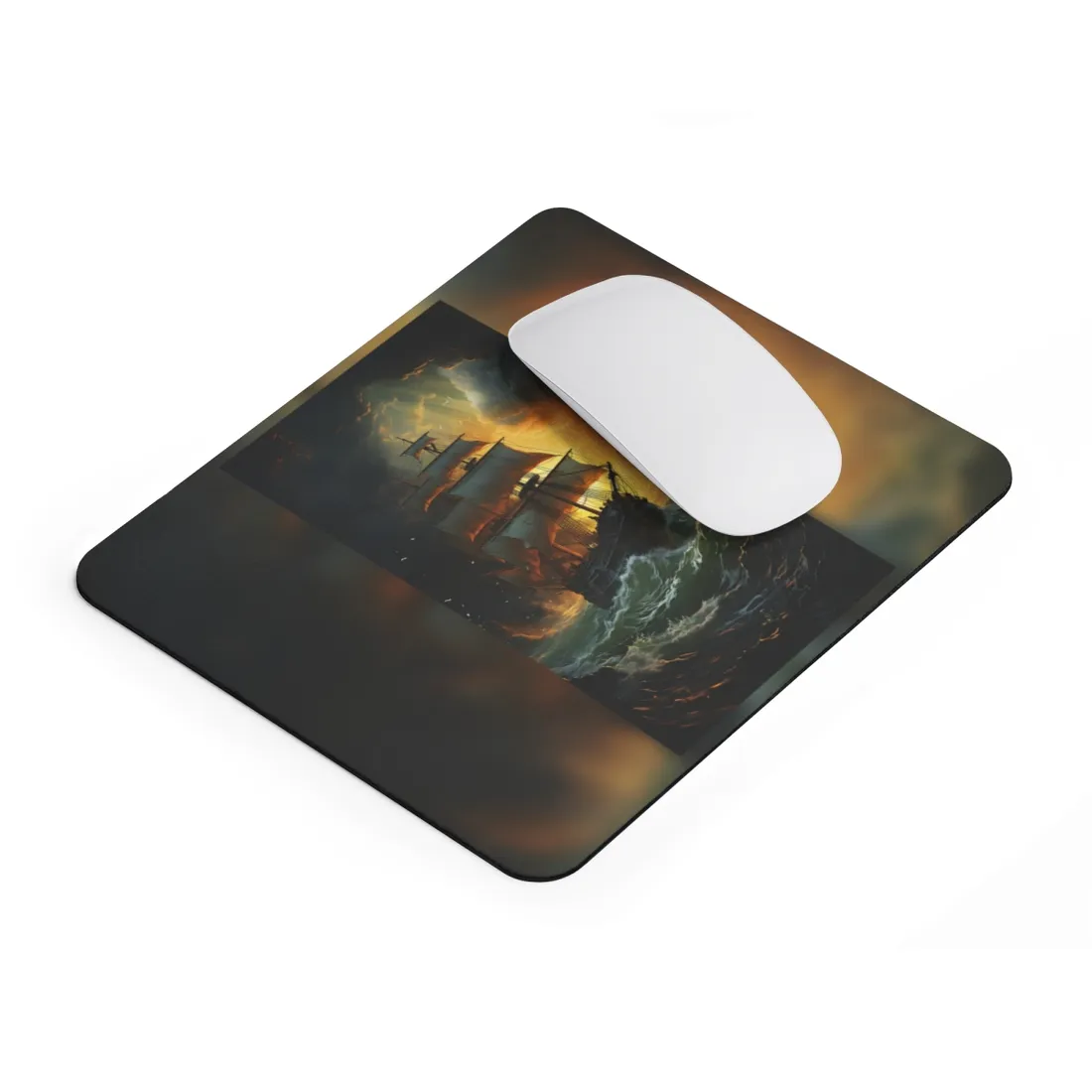 Mostly Green Seascape: Magnificent Oil Painting of a Ship - Mouse Pad