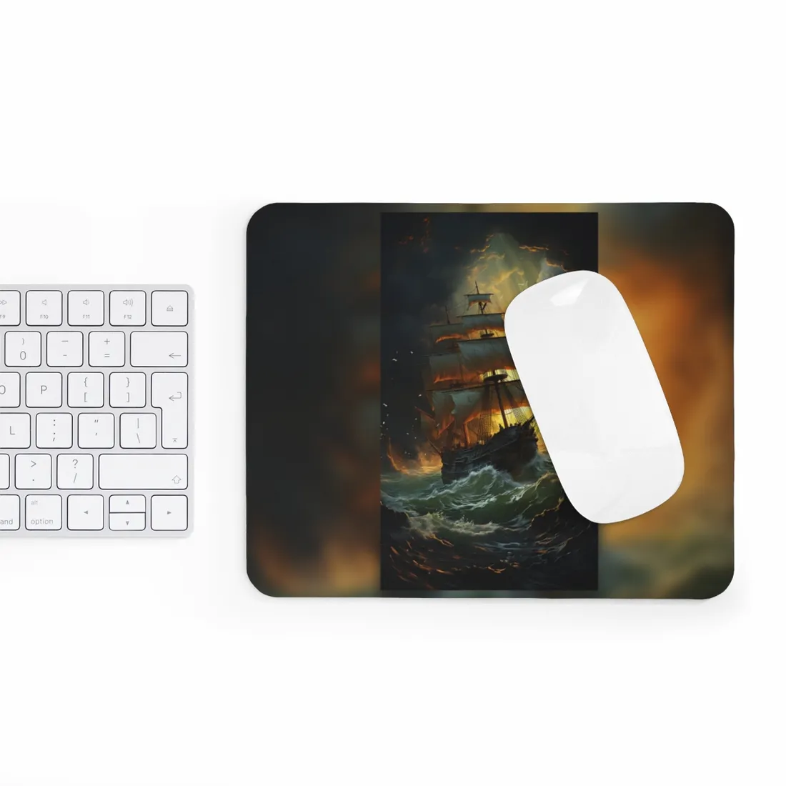 Mostly Green Seascape: Magnificent Oil Painting of a Ship - Mouse Pad