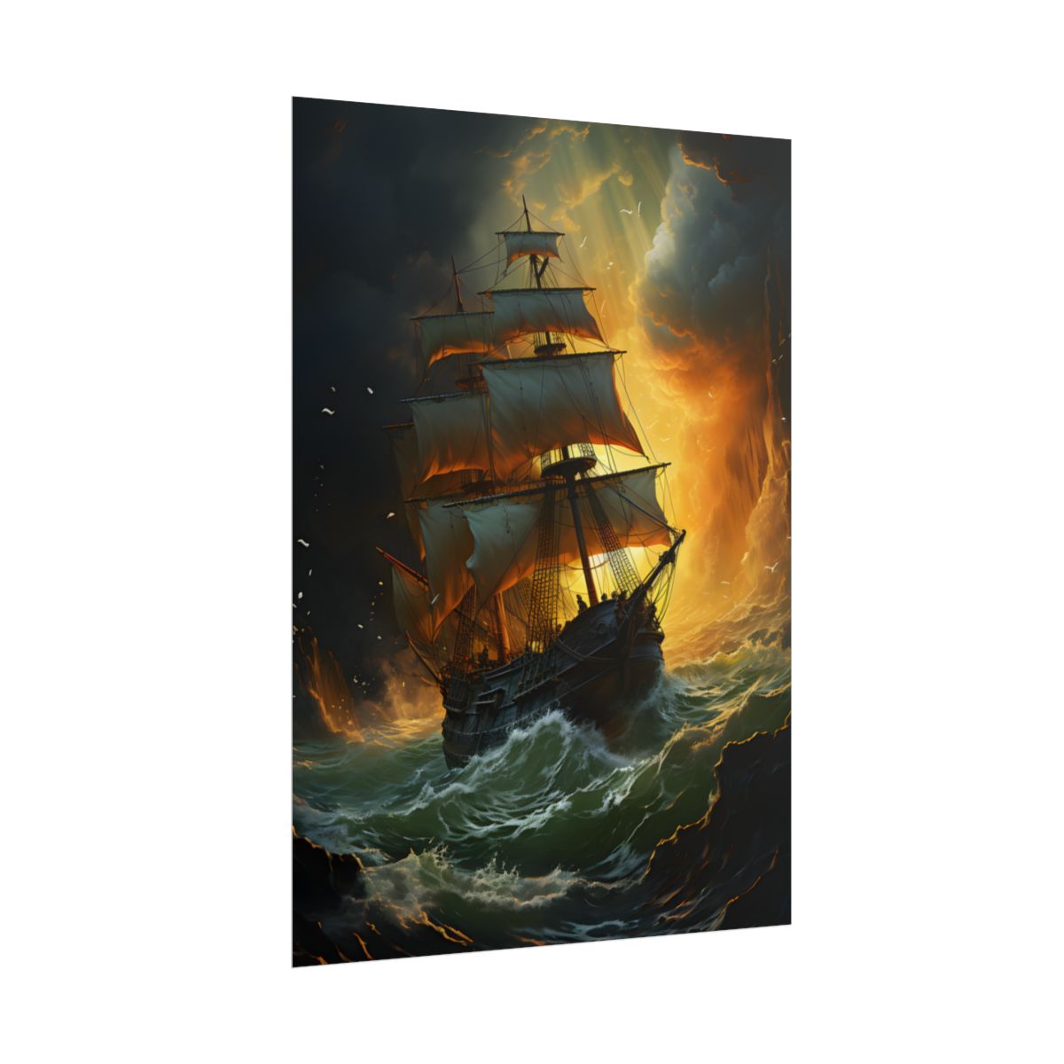 Mostly Green Seascape: Magnificent Oil Painting of a Ship - Poster