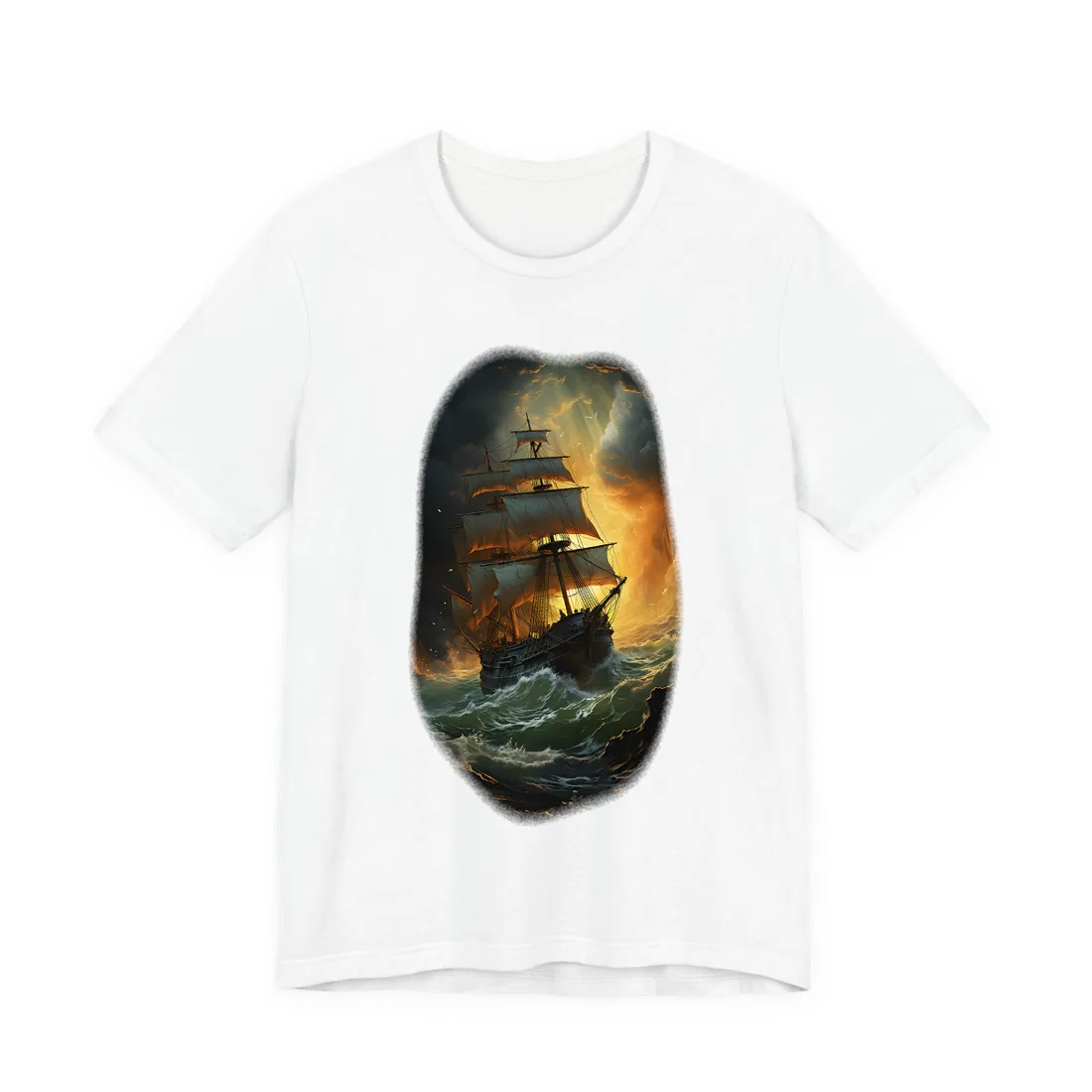 Mostly Green Seascape: Magnificent Oil Painting of a Ship T-Shirt - T-Shirt (White)