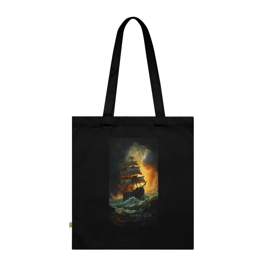 Mostly Green Seascape: Magnificent Oil Painting of a Ship - Tote Bag