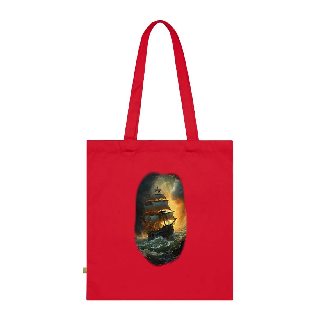 Mostly Green Seascape: Magnificent Oil Painting of a Ship Tote Bag - Tote Bag (Classic Red)