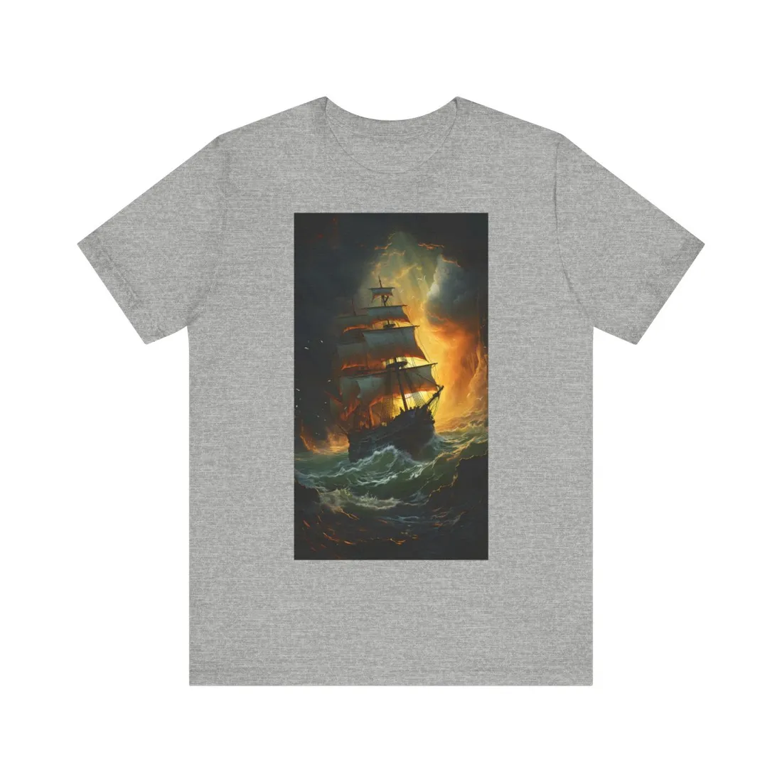 Mostly Green Seascape: Magnificent Oil Painting of a Ship - T-Shirt