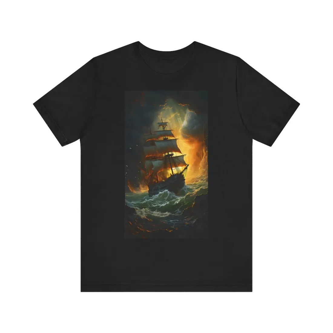 Mostly Green Seascape: Magnificent Oil Painting of a Ship - T-Shirt