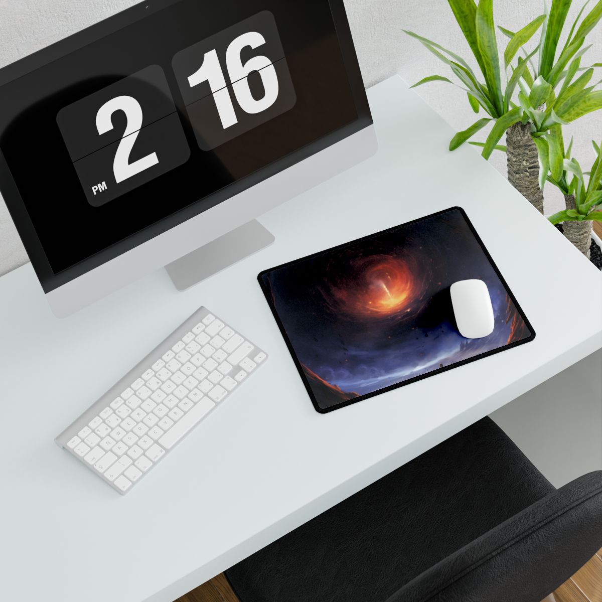 Mysterious Black Hole Cosmos: Space Art with Planetary Orbits - Desk Mat