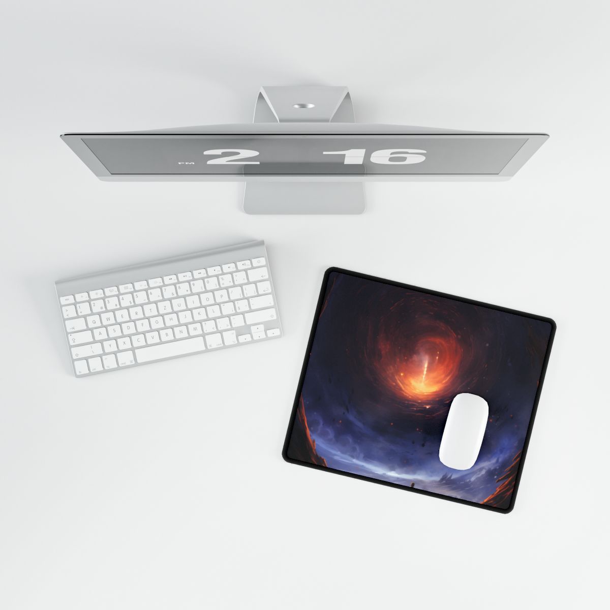 Mysterious Black Hole Cosmos: Space Art with Planetary Orbits - Desk Mat