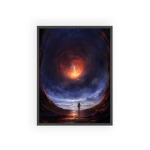 Lone Figure Before Orange Vortex Framed Poster