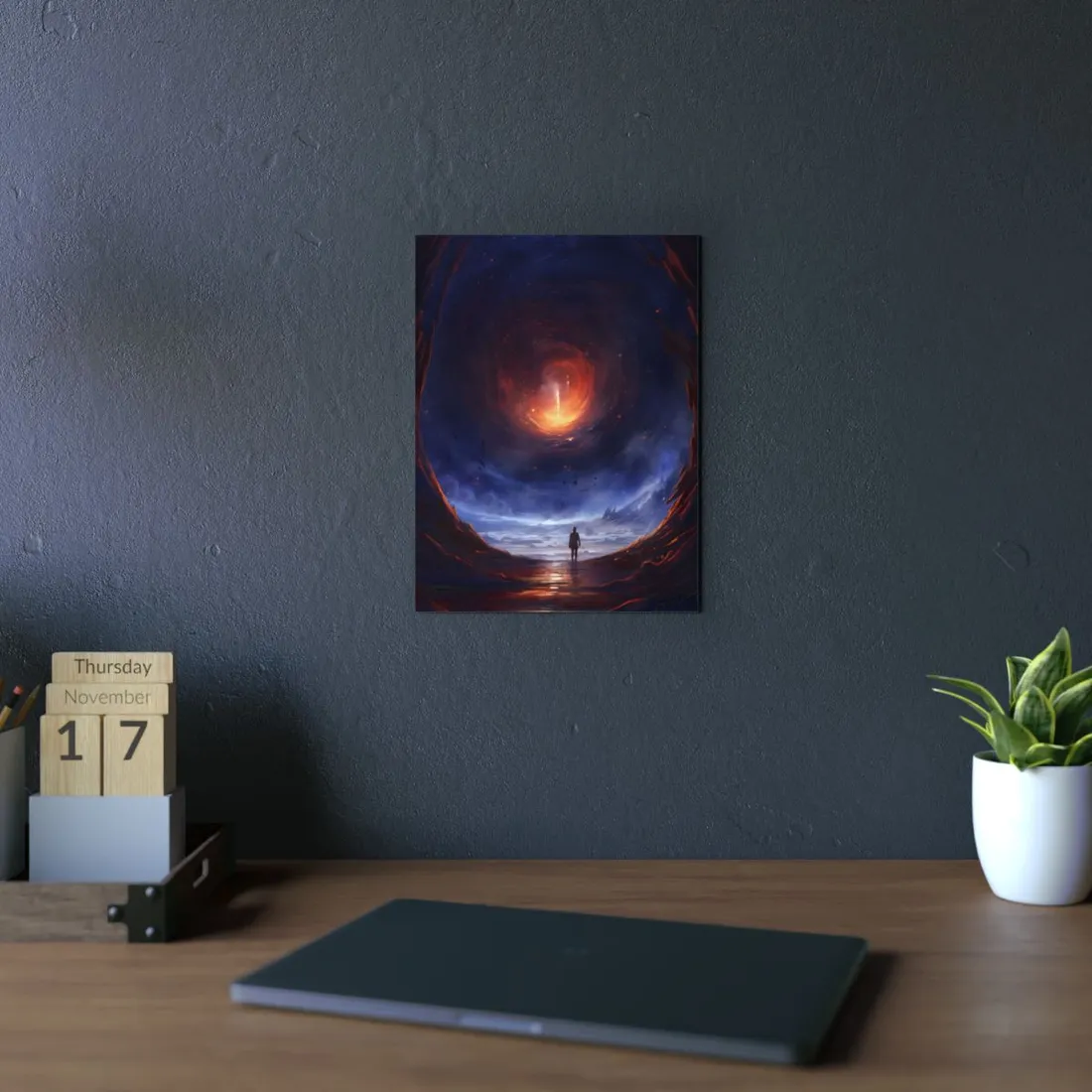 Mysterious Black Hole Cosmos: Space Art with Planetary Orbits - Metal Poster