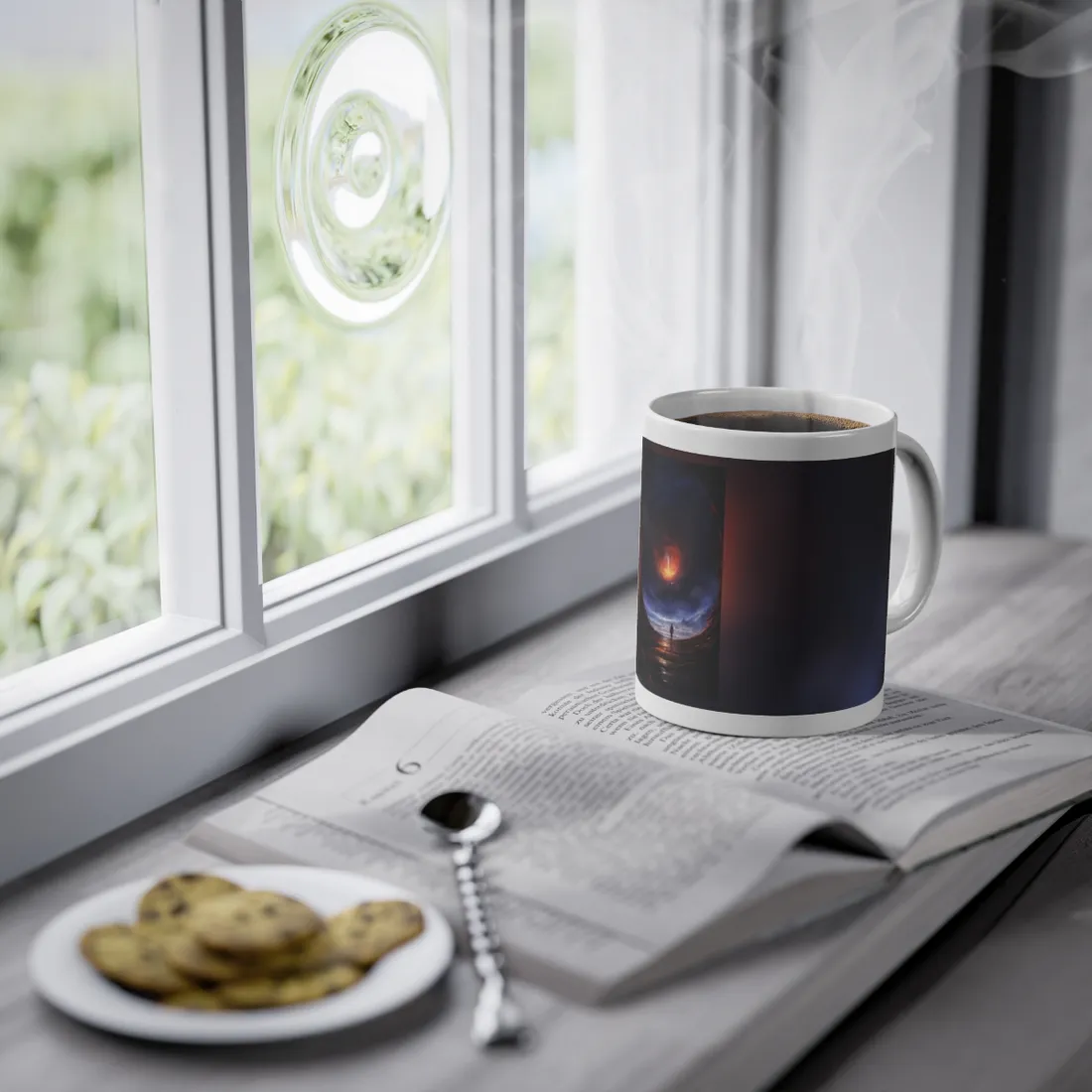 Mysterious Black Hole Cosmos: Space Art with Planetary Orbits - Mug