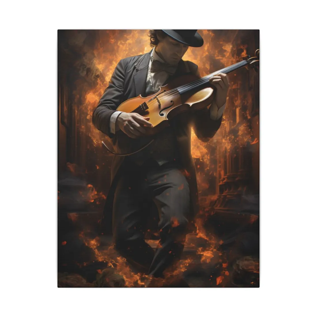 Mysterious Close-Up Portrait of a Musician Playing Instrument - Canvas