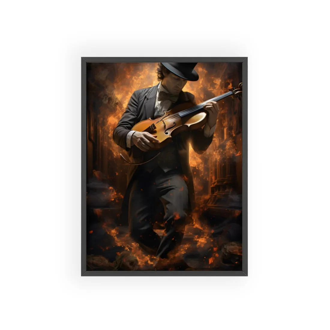 Mysterious Close-Up Portrait of a Musician Playing Instrument - Framed Poster