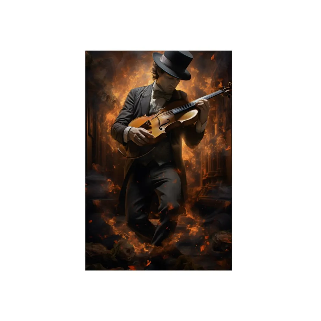 Mysterious Close-Up Portrait of a Musician Playing Instrument - Metal Poster