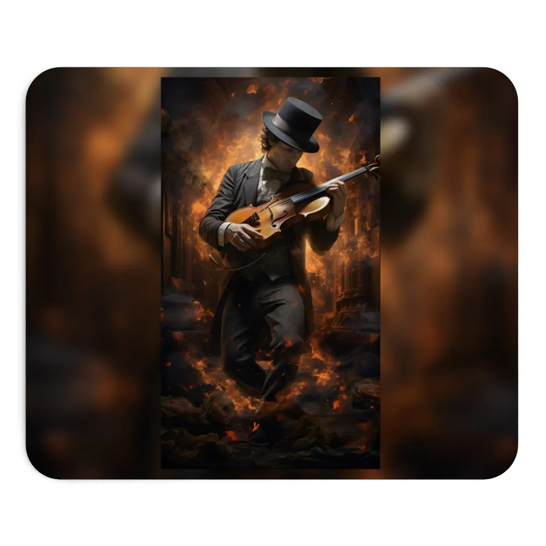 Mysterious Close-Up Portrait of a Musician Playing Instrument - Mouse Pad