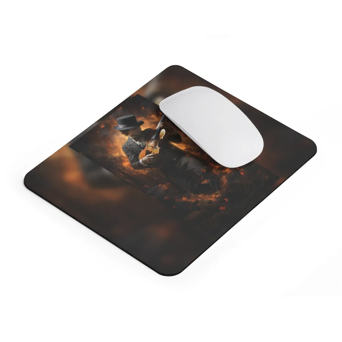 Mysterious Close-Up Portrait of a Musician Playing Instrument - Mouse Pad