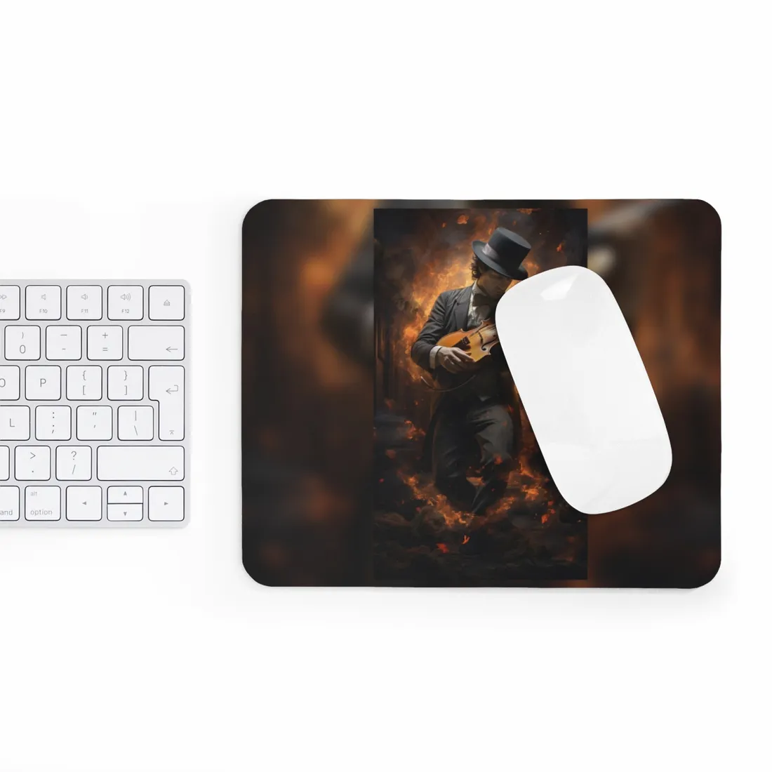 Mysterious Close-Up Portrait of a Musician Playing Instrument - Mouse Pad