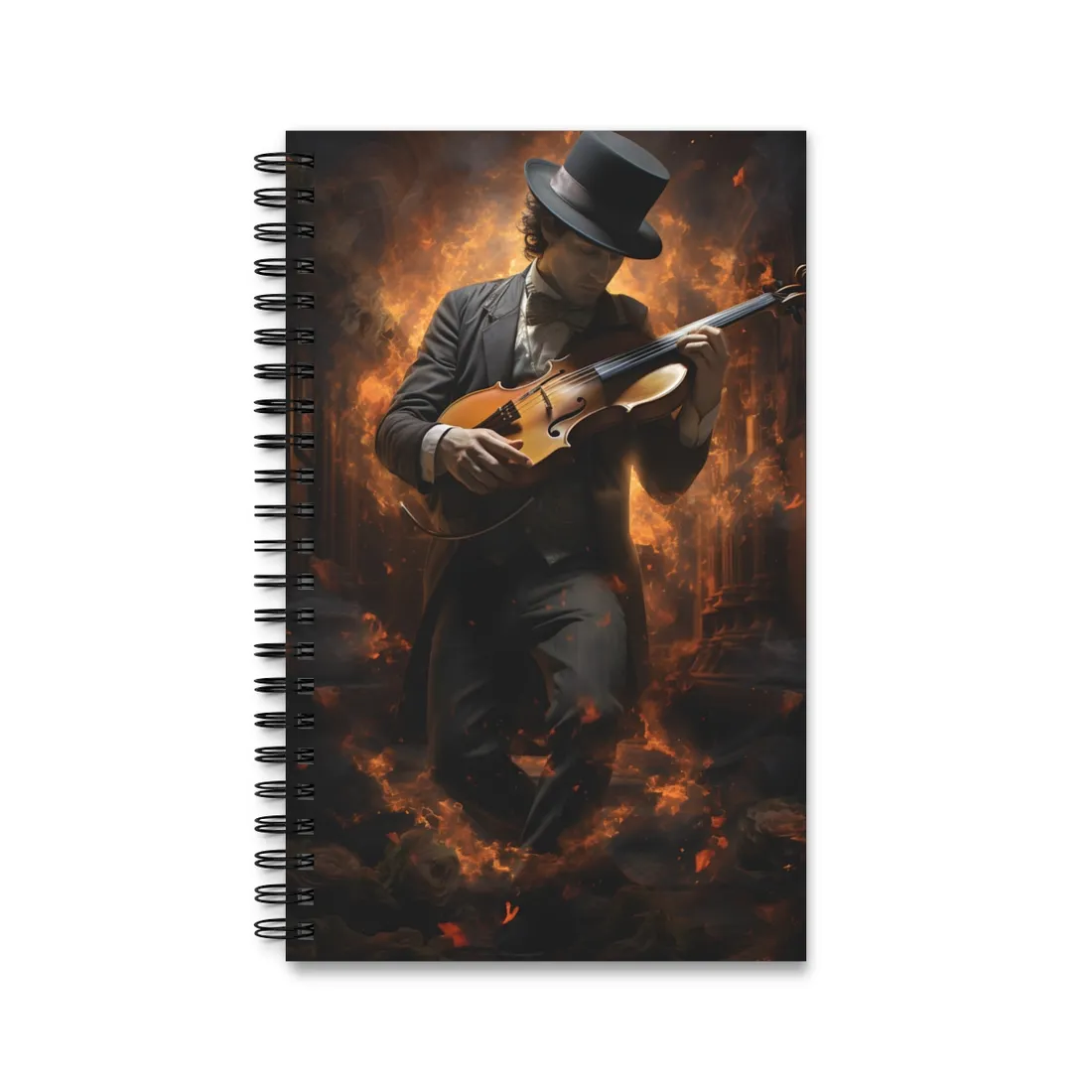 Mysterious Close-Up Portrait of a Musician Playing Instrument - Spiral Notebook