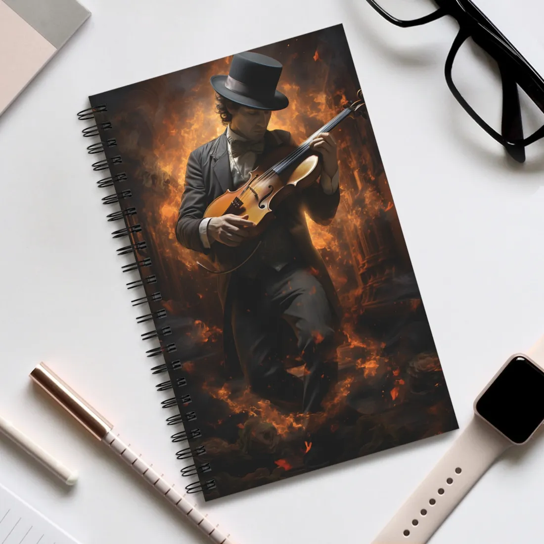 Mysterious Close-Up Portrait of a Musician Playing Instrument - Spiral Notebook