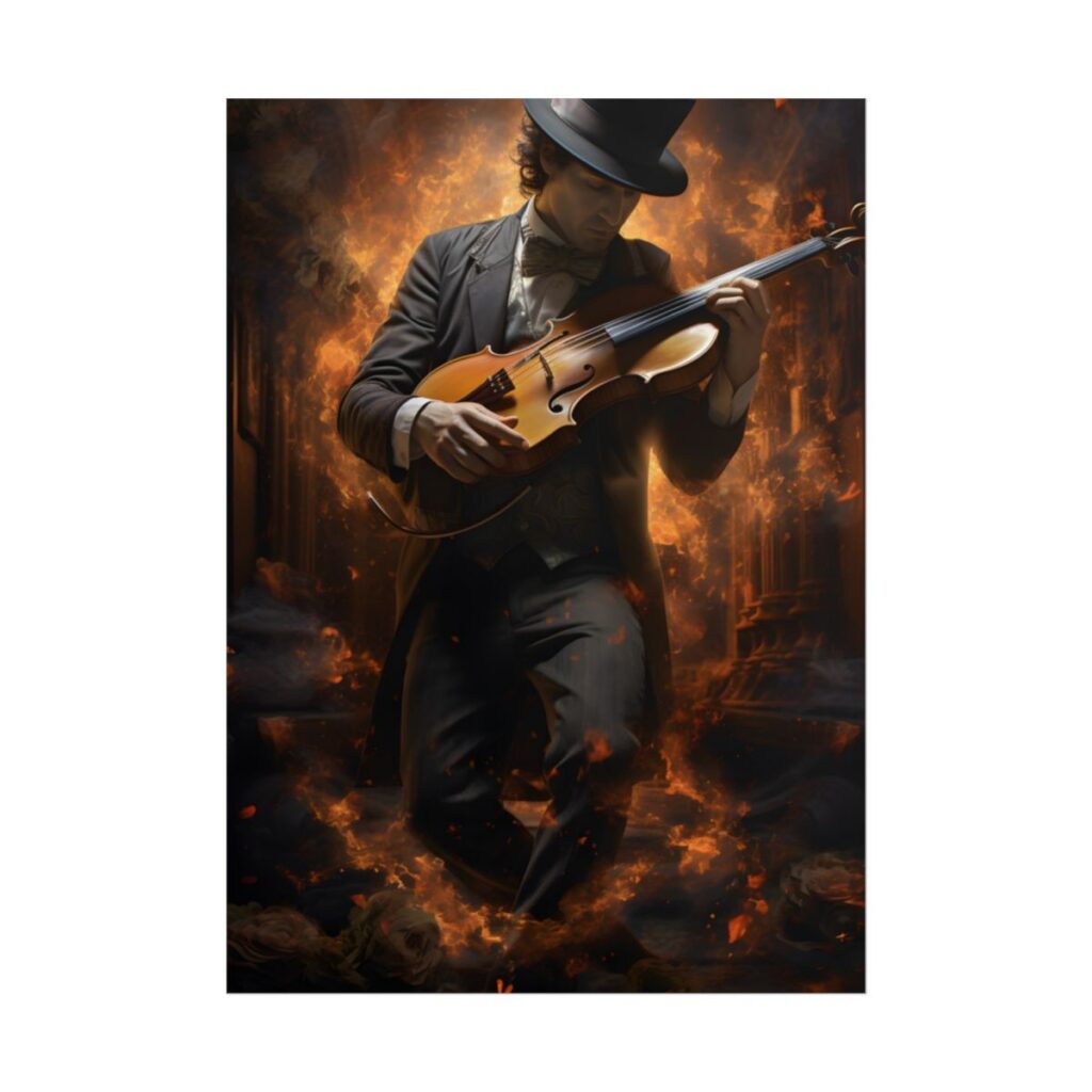Mysterious Close-Up Portrait of a Musician Playing Instrument - Poster