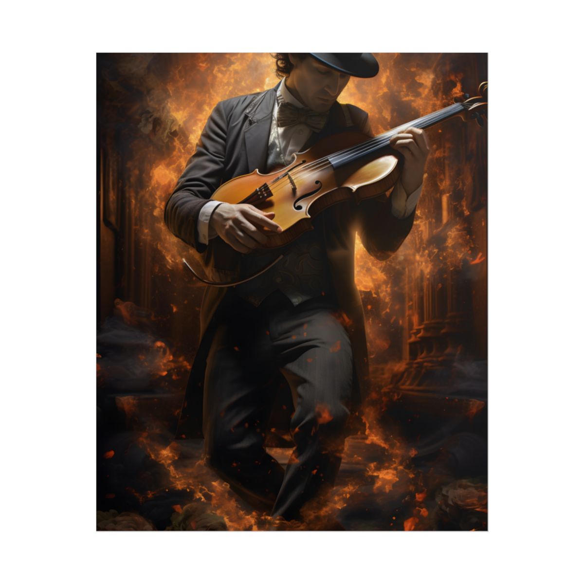 Mysterious Close-Up Portrait of a Musician Playing Instrument - Poster