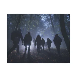 Misty Forest Hikers Canvas Print