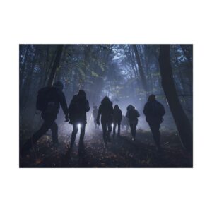 Misty Forest Hikers Poster