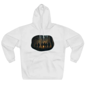 Hooded Figures in Misty Forest Hoodie