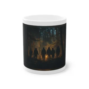 Hooded Figures in Misty Forest Mug