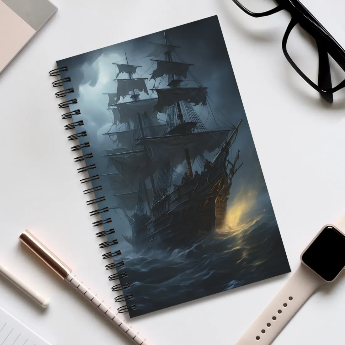 Mysterious Ghost Pirate Ship Sail - Spiral Notebook