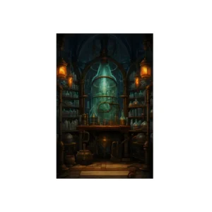 Alchemist Laboratory with Green Flask Metal Poster