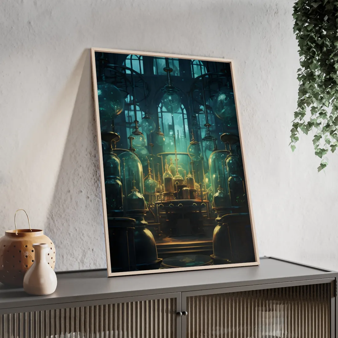 Mysterious Laboratory Showcase: Vigors and Plasmids in a Scientific Experiment - Framed Poster