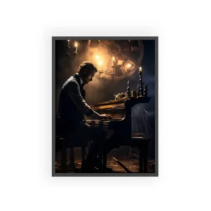 Man Playing Antique Piano Framed Poster