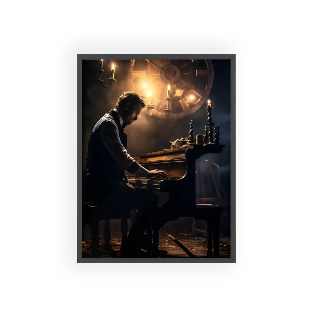 Mysterious Melody: Ephemeral Piano Performance - Framed Poster