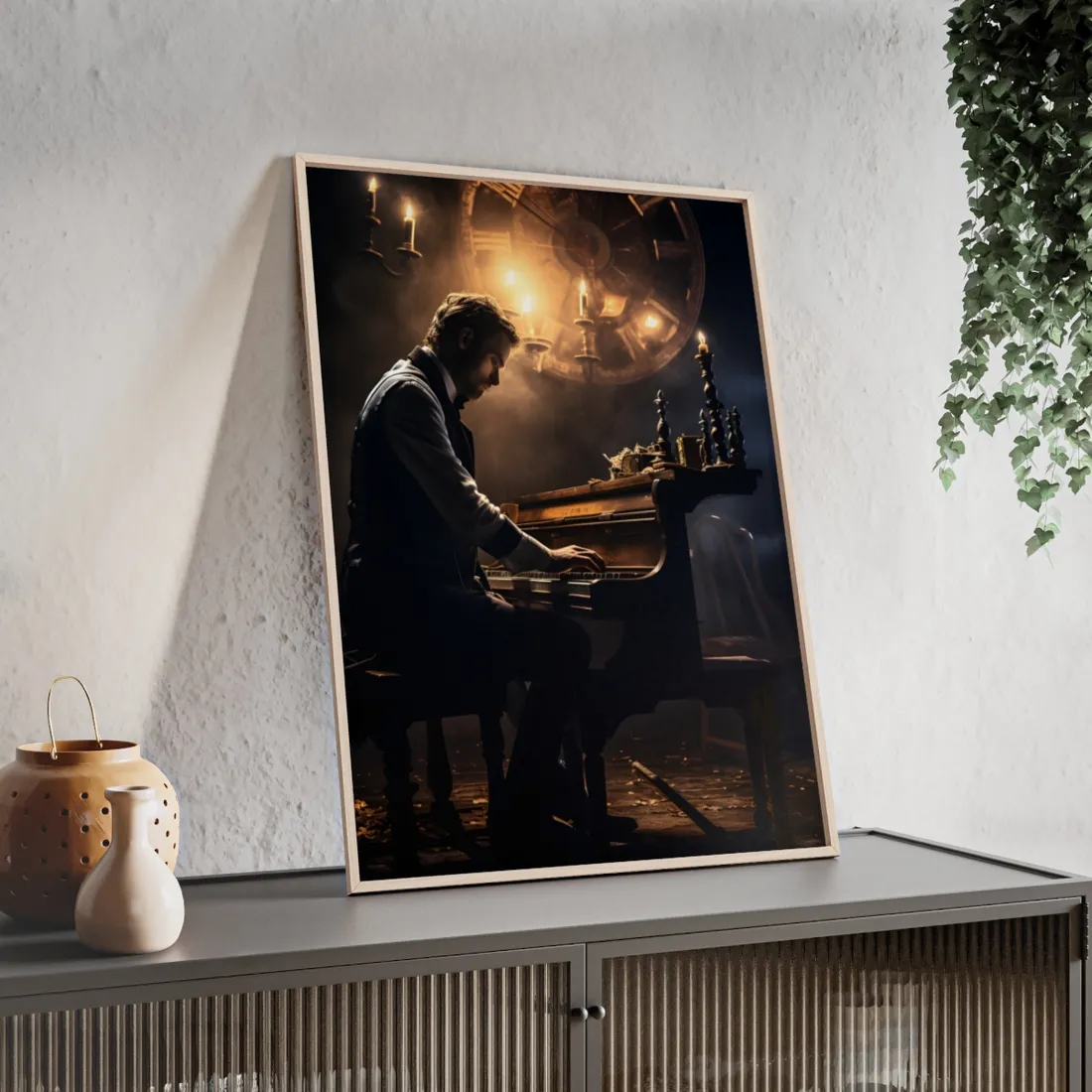 Mysterious Melody: Ephemeral Piano Performance - Framed Poster