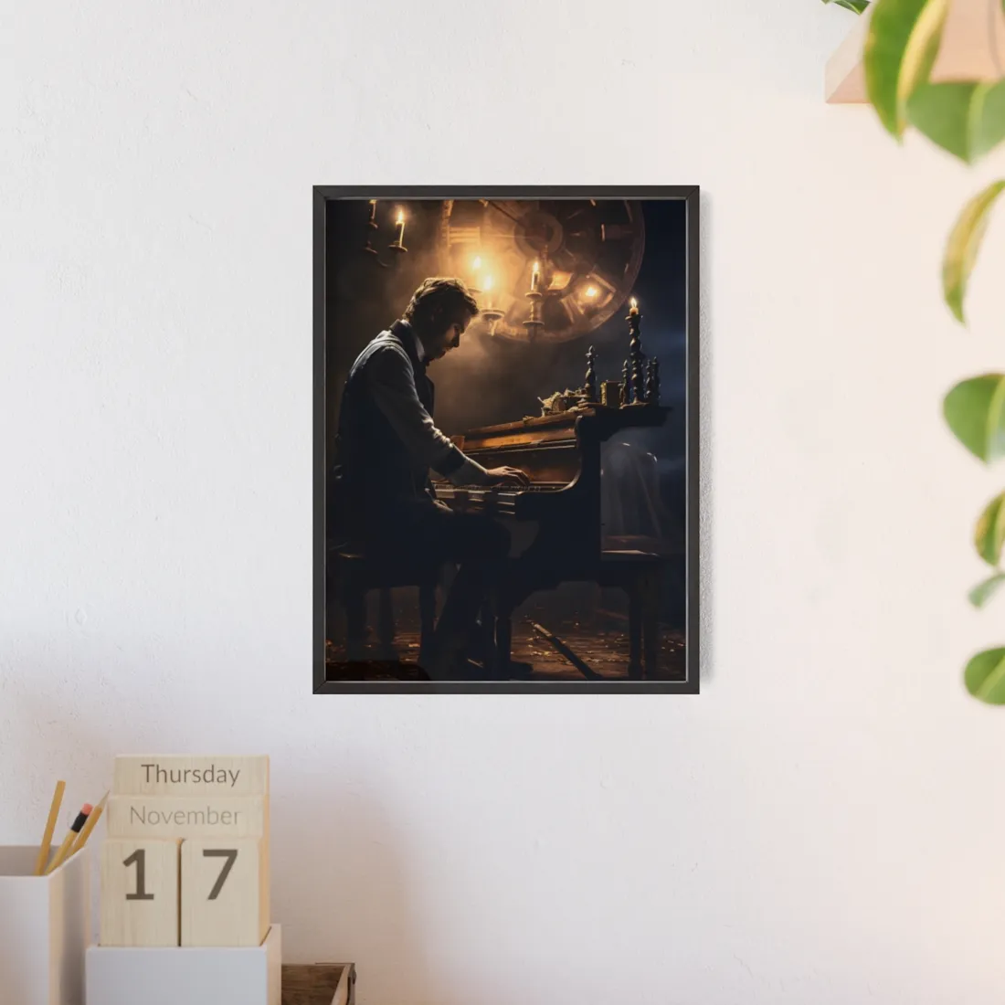 Mysterious Melody: Ephemeral Piano Performance - Framed Poster