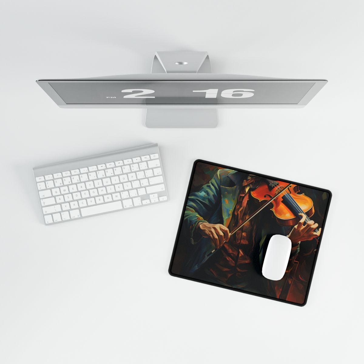 Mysterious Musician at Piano: Moody Portrait - Desk Mat