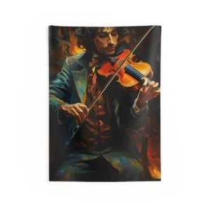 Violinist in Firelight Wall Tapestry