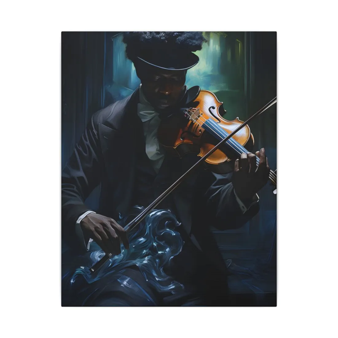 Mysterious Musician in Concentration: Portrait with Violin - Canvas