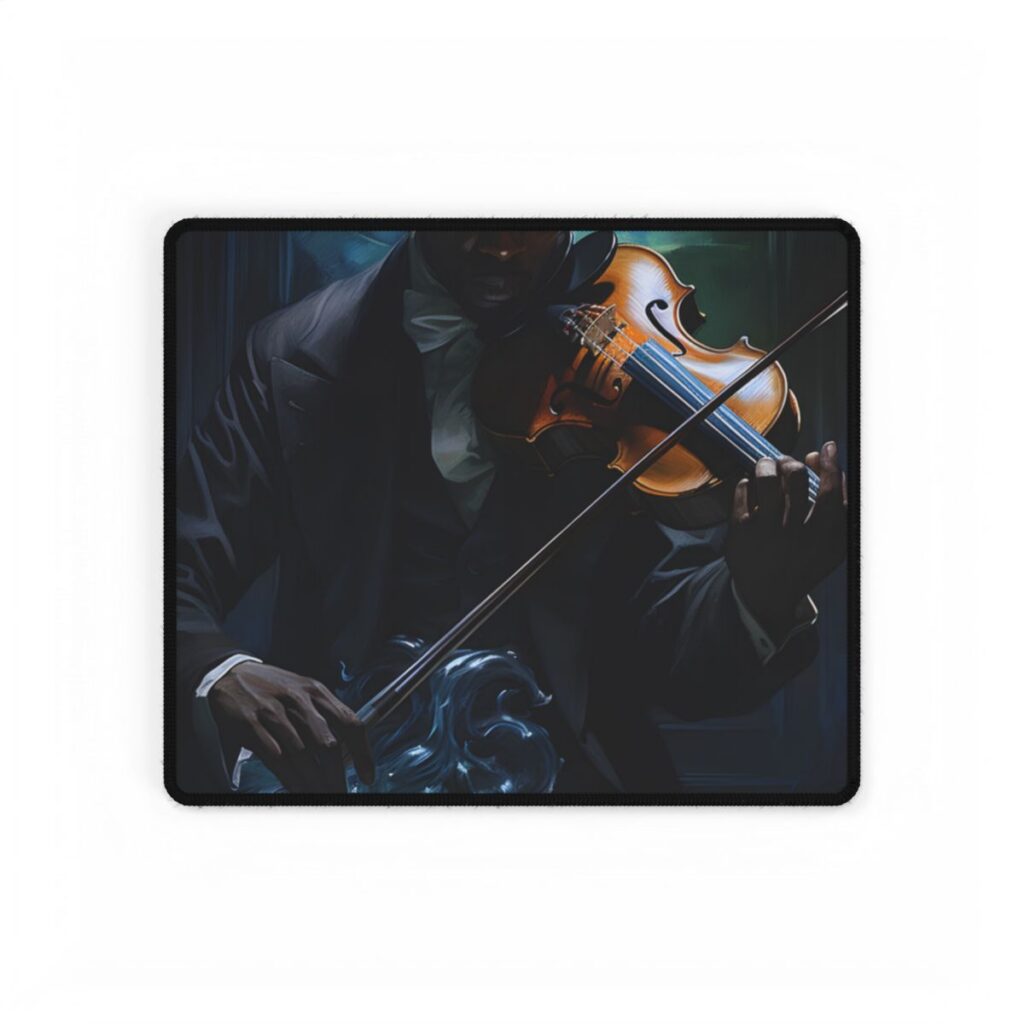 Mysterious Musician in Concentration: Portrait with Violin - Desk Mat