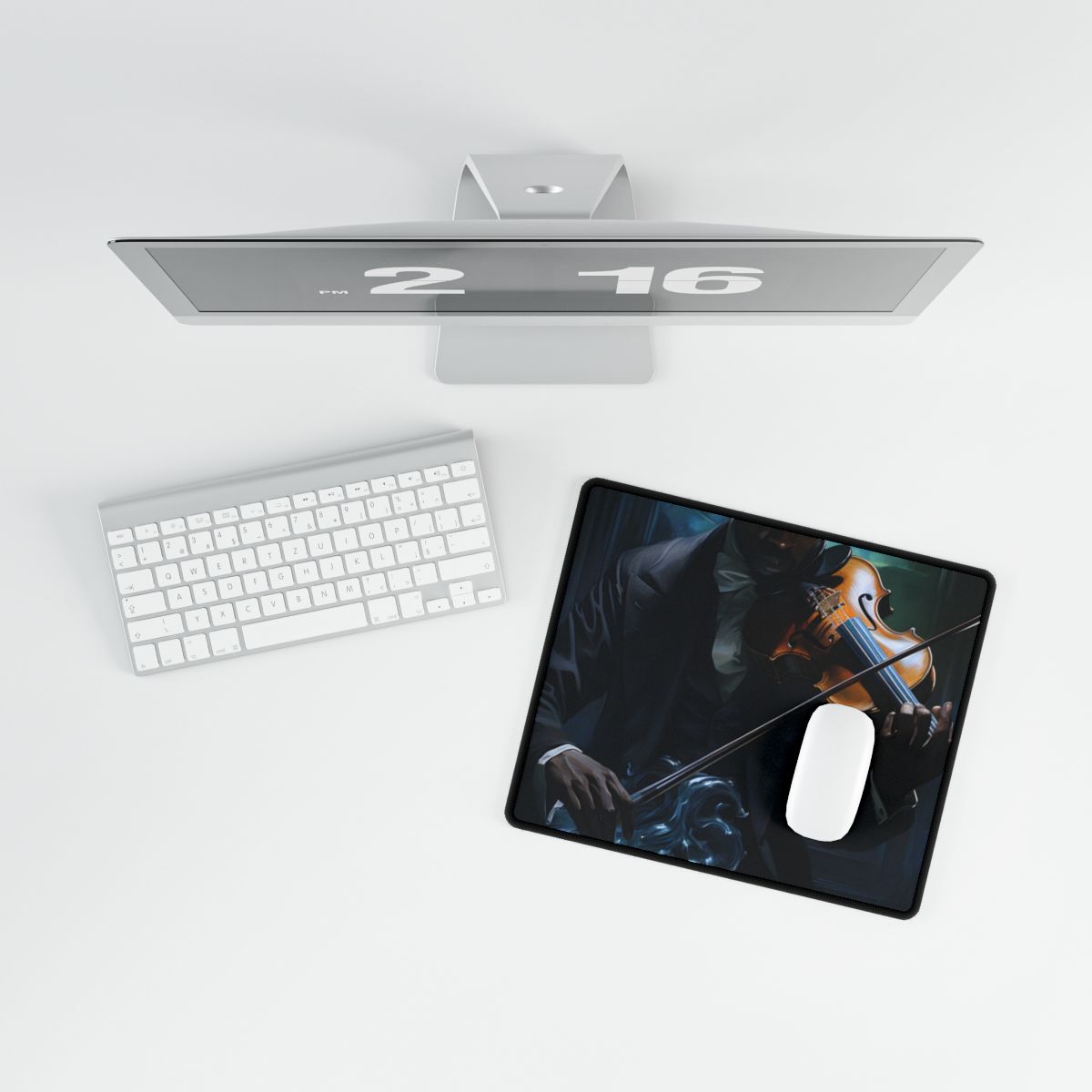 Mysterious Musician in Concentration: Portrait with Violin - Desk Mat