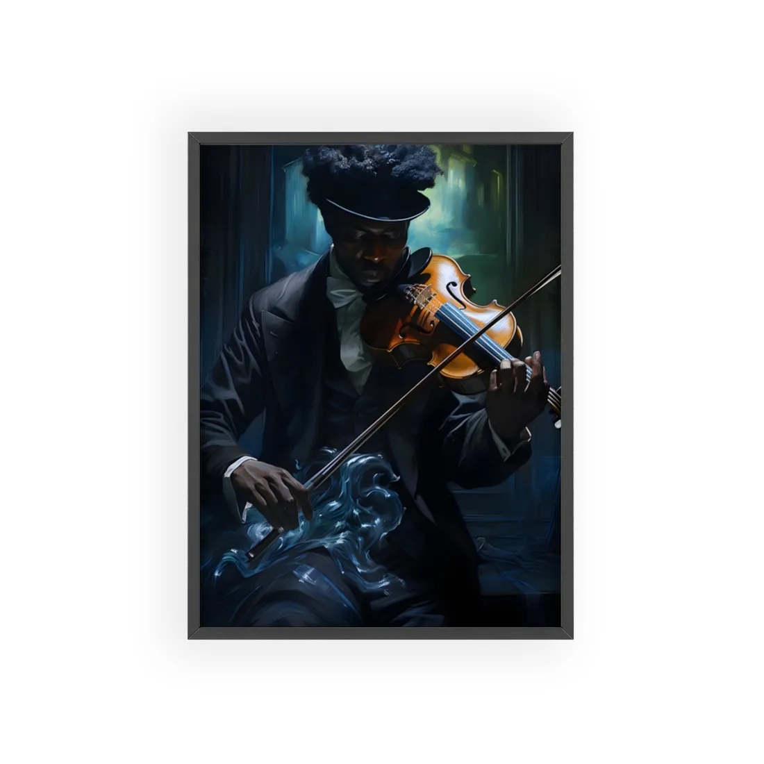 Mysterious Musician in Concentration: Portrait with Violin - Framed Poster