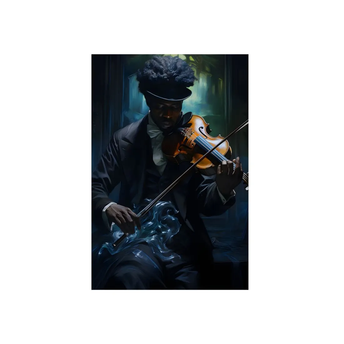 Mysterious Musician in Concentration: Portrait with Violin - Metal Poster