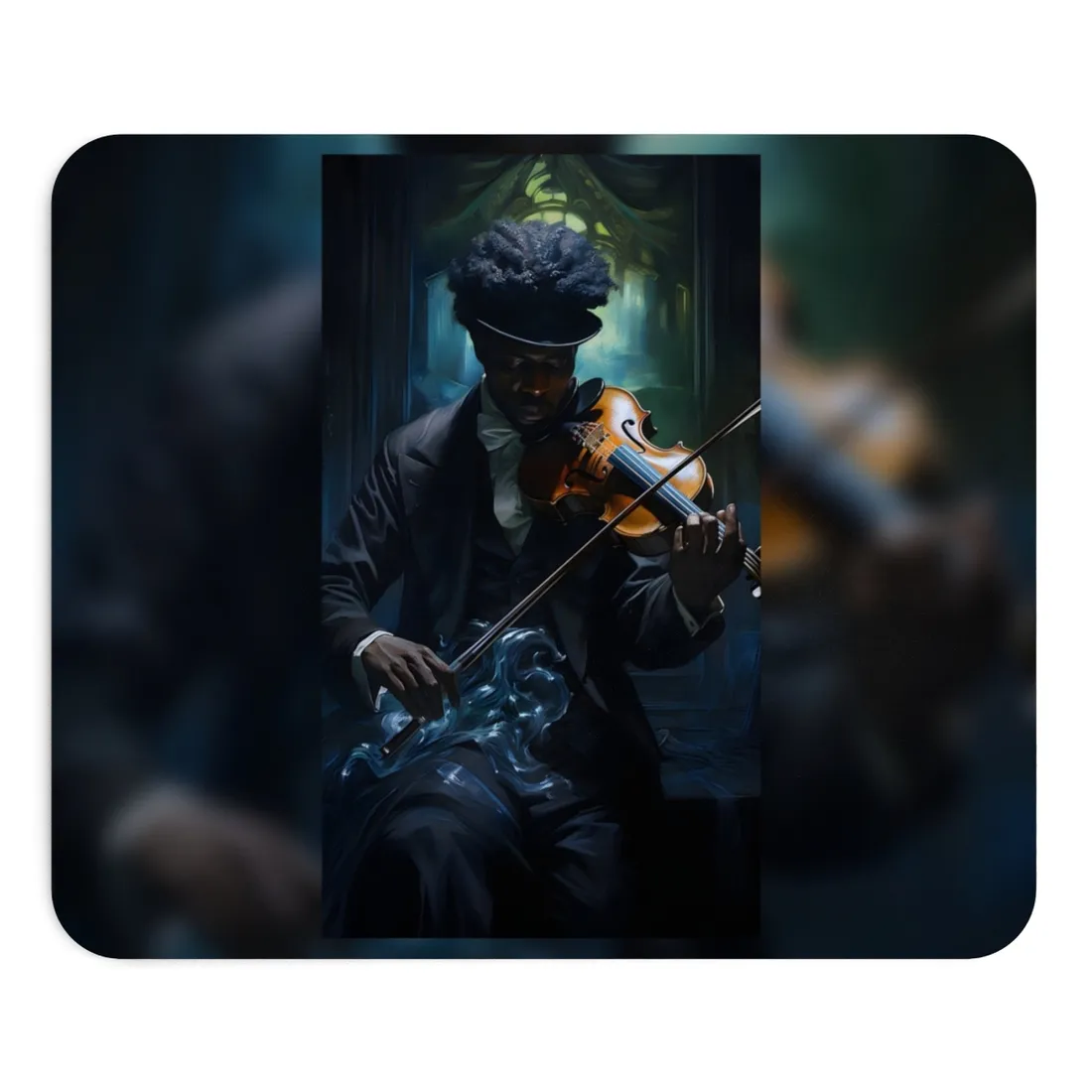 Mysterious Musician in Concentration: Portrait with Violin - Mouse Pad
