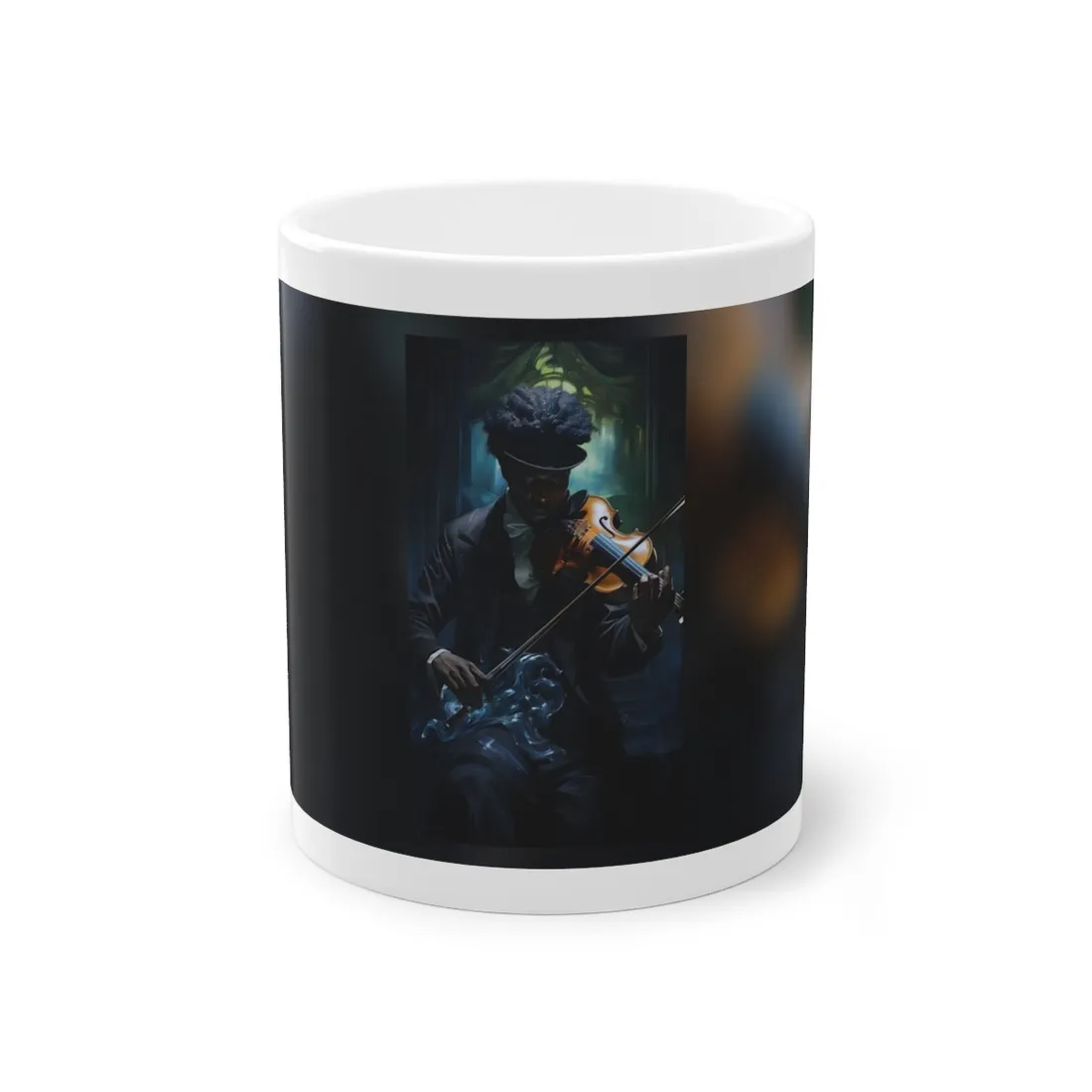 Mysterious Musician in Concentration: Portrait with Violin - Mug