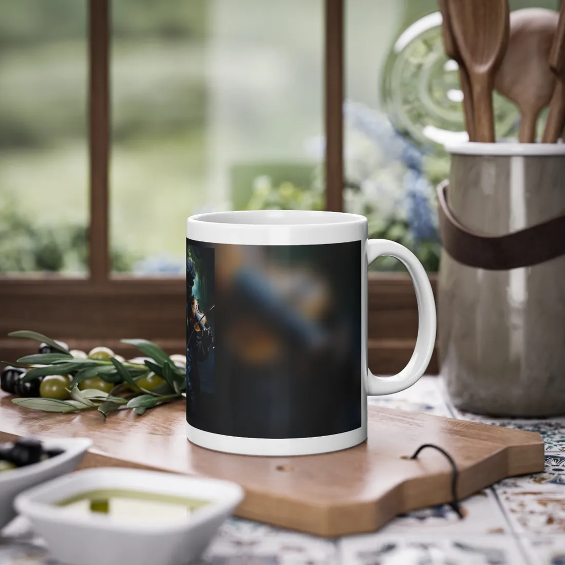 Mysterious Musician in Concentration: Portrait with Violin - Mug