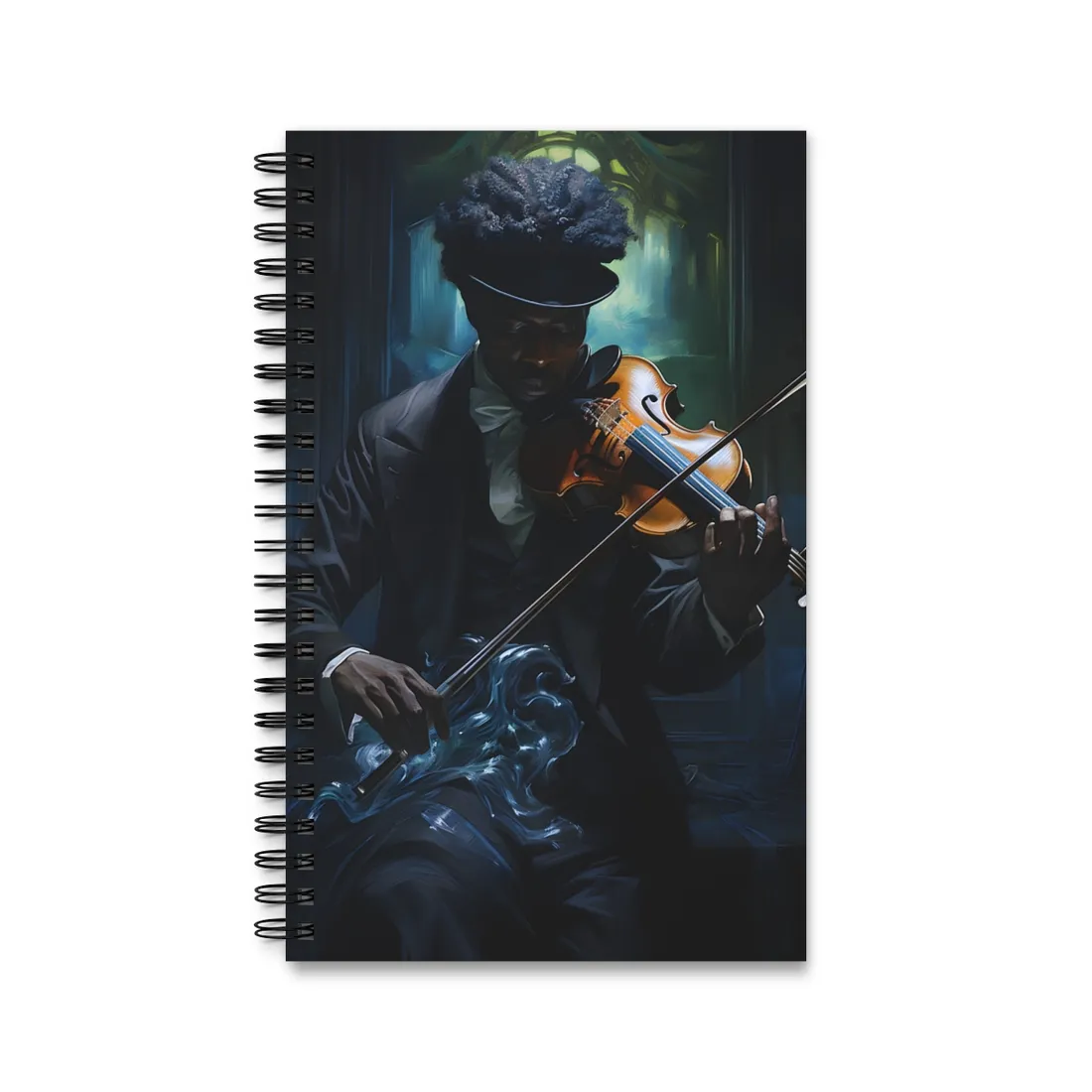 Mysterious Musician in Concentration: Portrait with Violin - Spiral Notebook