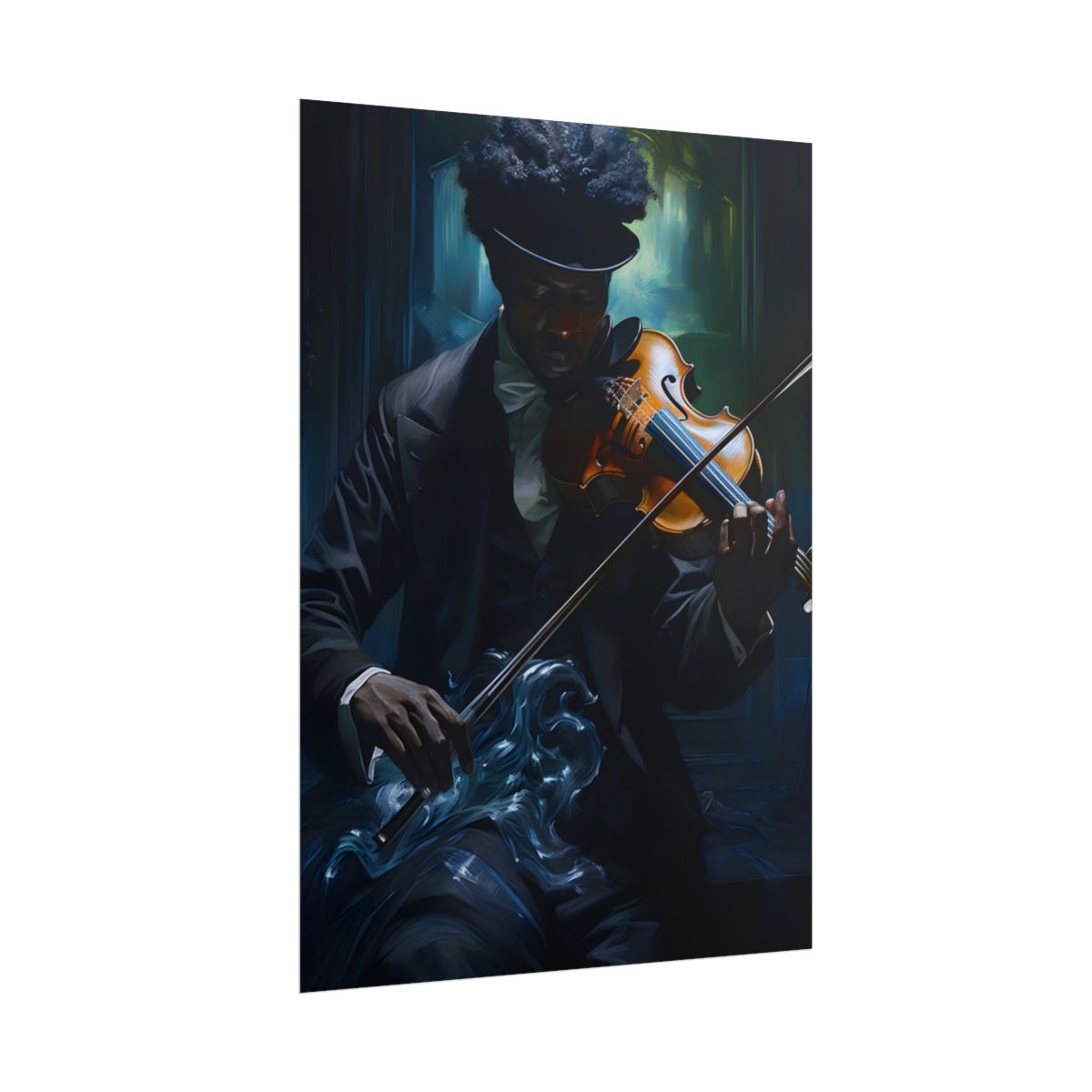 Mysterious Musician in Concentration: Portrait with Violin - Poster